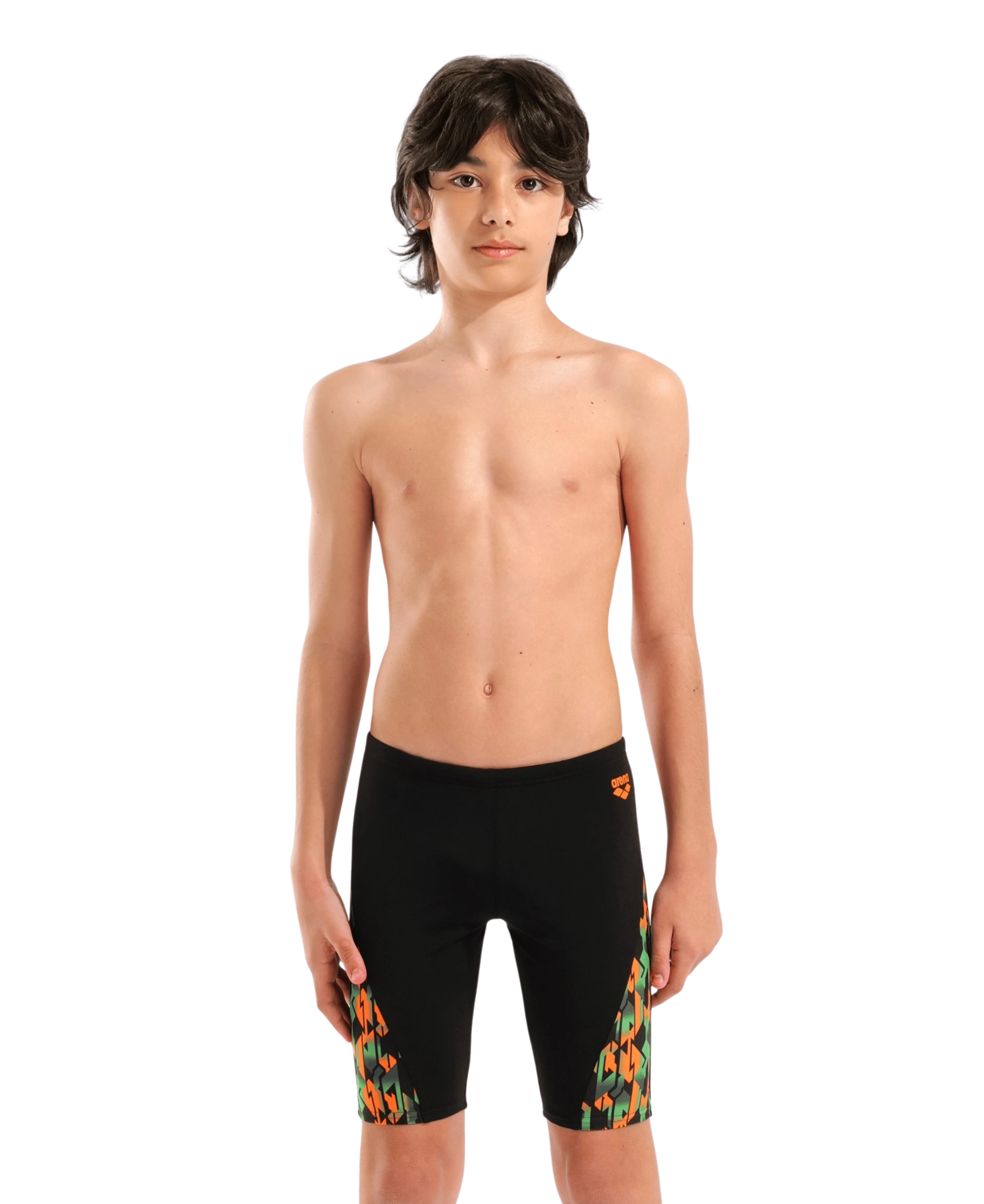 Arena - Boy's Print Swim Jammer (Black Orange Multi)