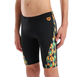 Arena - Boy's Print Swim Jammer (Black Orange Multi)