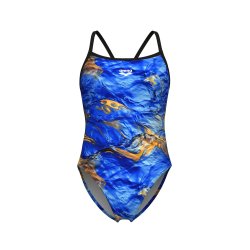 Arena - Woman's Swimsuit Gold Leaves Swimsuit Challenge Back (Blue River - Multi Black)