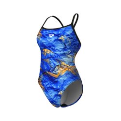 Arena - Woman's Swimsuit Gold Leaves Swimsuit Challenge Back (Blue River - Multi Black)